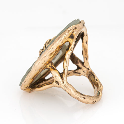 Bague 60 Bague cocktail grenouille sur nénuphar en or jaune 14 carats et agate 58 Facettes G14173