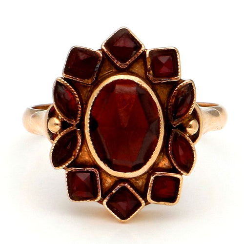 53 Bague cluster vintage en or 14 carats et grenats 58 Facettes 34A4CD3F195D43198092CF226798D009