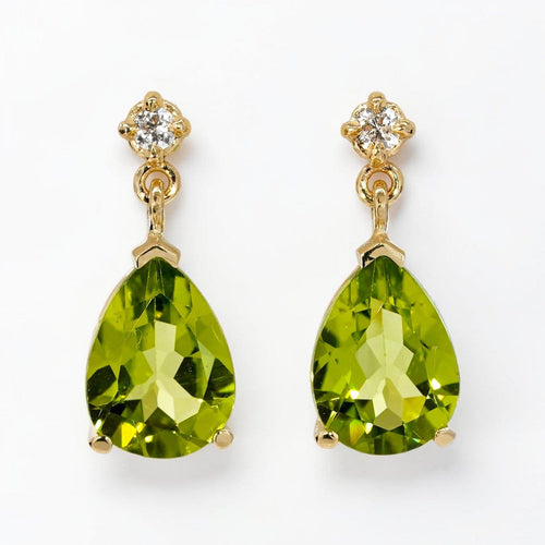 Boucles d'oreilles Green Radiance - Parure en or jaune 14 kt, péridots et diamants 58 Facettes S001