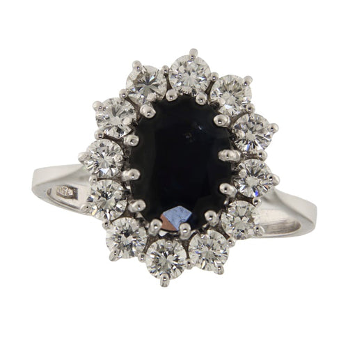 56 Bague en or blanc avec saphir 1,94 ct et diamants 58 Facettes G3994
