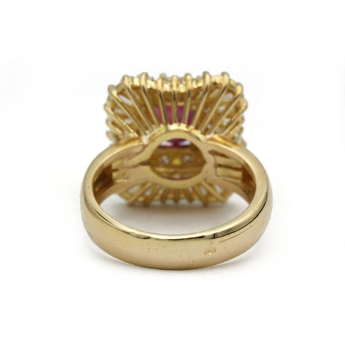 53 Bague ballerine en or jaune 18K, diamants baguette et rubis 58 Facettes SA019