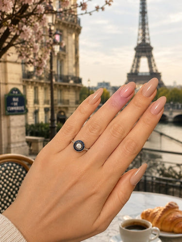 53 Bird's Eye - Bague en platine avec diamant et saphirs 58 Facettes 50477