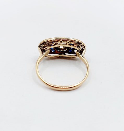 53 Bague marquise Art déco en or rose, diamants et saphirs 58 Facettes A07579