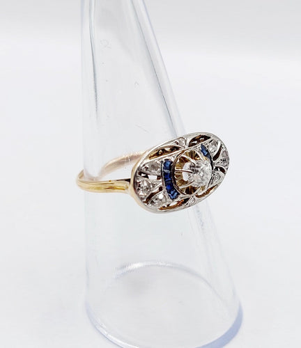 53 Bague marquise Art déco en or rose, diamants et saphirs 58 Facettes A07579