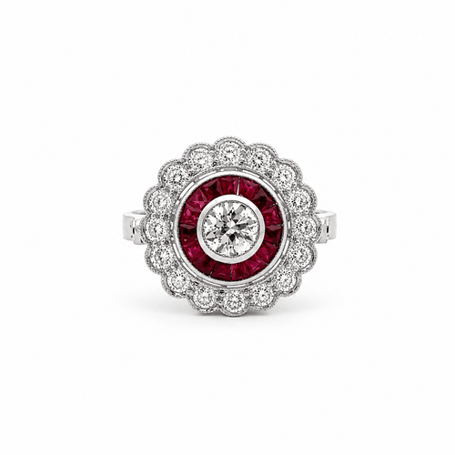 Bague 53 Scarlet Passion - Bague vintage en platine, diamants et rubis 58 Facettes 50479