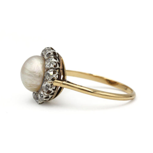 Bague 55 Bague ancienne - Bague en or jaune, diamants et perle fine 58 Facettes SA079
