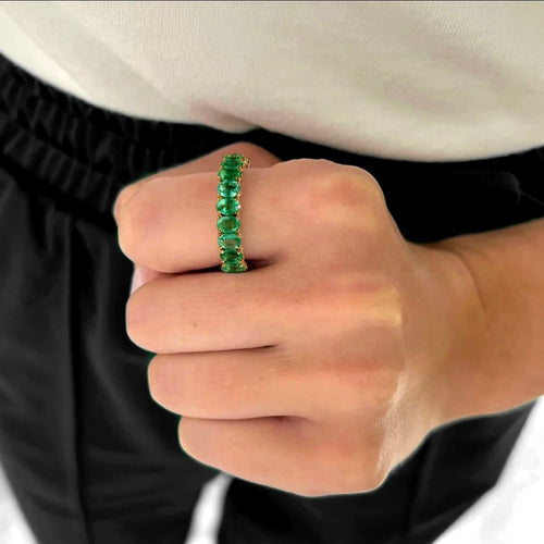 53 Émeraude - Bague d'éternité en or 18K et émeraudes 58 Facettes GBR1039YG