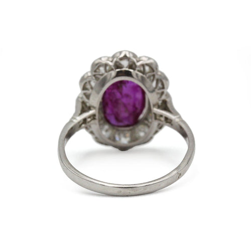 54 Bague pompadour en platine 950, rubis birman non chauffé et diamants 58 Facettes SA020
