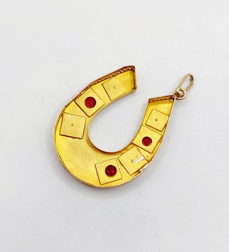 Pendentif fer à cheval en or 18k, perles et verres rouges 58 Facettes A07533