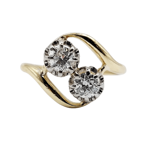 55 Bague toi et moi antique en or 18k, platine et diamants 58 Facettes A07523
