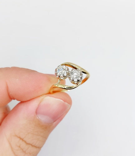 55 Bague toi et moi antique en or 18k, platine et diamants 58 Facettes A07523