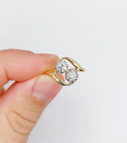 55 Bague toi et moi antique en or 18k, platine et diamants 58 Facettes A07523