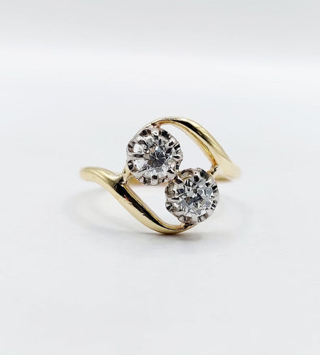 55 Bague toi et moi antique en or 18k, platine et diamants 58 Facettes A07523