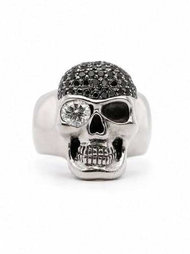 Bague 64 Bague tête de mort en or gris palladié et diamants 58 Facettes 40