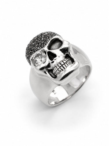 Bague 64 Bague tête de mort en or gris palladié et diamants 58 Facettes 40