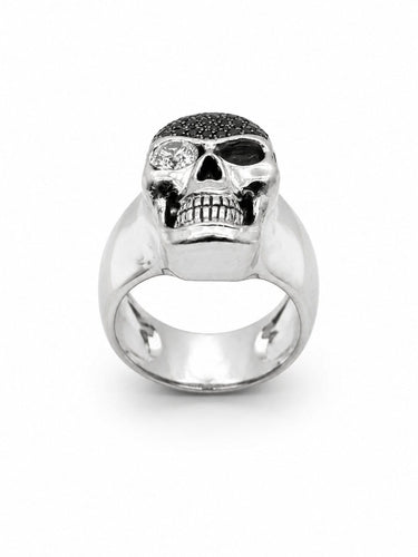 Bague 64 Bague tête de mort en or gris palladié et diamants 58 Facettes 40