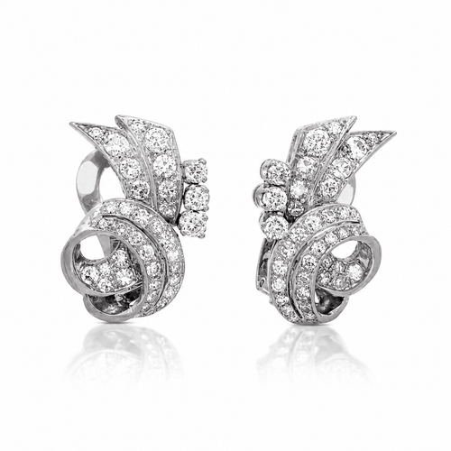 Boucles d'oreilles Art déco - Boucles d'oreilles en platine et diamants 58 Facettes 50480