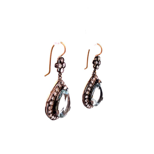 Boucles d'oreilles en or jaune, argent, aigue-marine et diamants 58 Facettes 50482