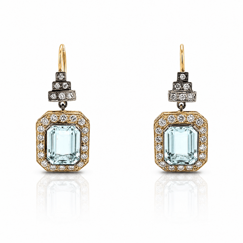 Boucles d'oreilles vintage en or, argent, aigues-marines et diamants 58 Facettes 50483