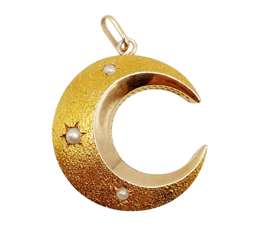 Pendentif croissant de lune antique en or 18k et perles 58 Facettes A07490