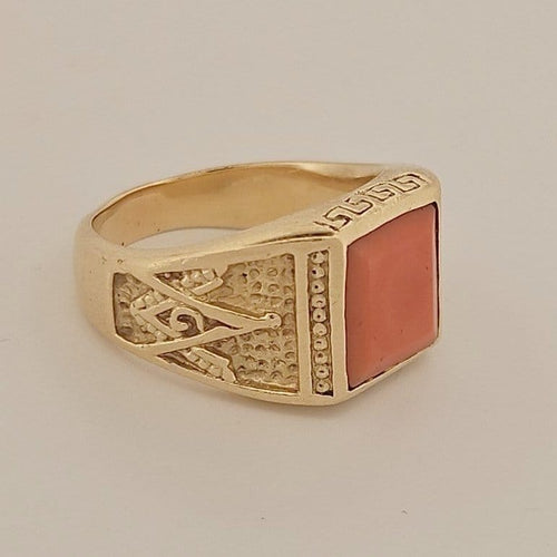 65.5 Chevalière maçonnique homme en or jaune et corail 58 Facettes DP26902256