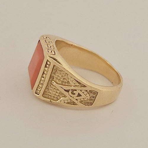 65.5 Chevalière maçonnique homme en or jaune et corail 58 Facettes DP26902256