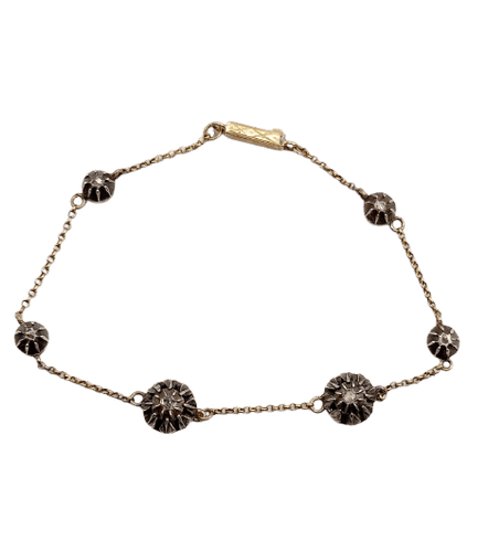Bracelet victorien en or 18k, argent et diamants taille rose 58 Facettes A07480