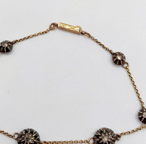Bracelet victorien en or 18k, argent et diamants taille rose 58 Facettes A07480