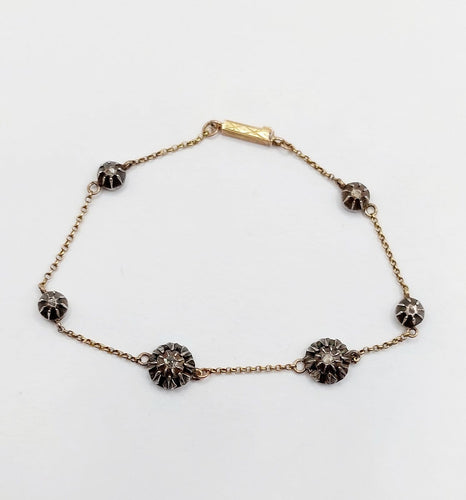 Bracelet victorien en or 18k, argent et diamants taille rose 58 Facettes A07480