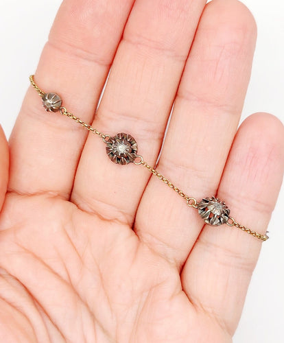 Bracelet victorien en or 18k, argent et diamants taille rose 58 Facettes A07480