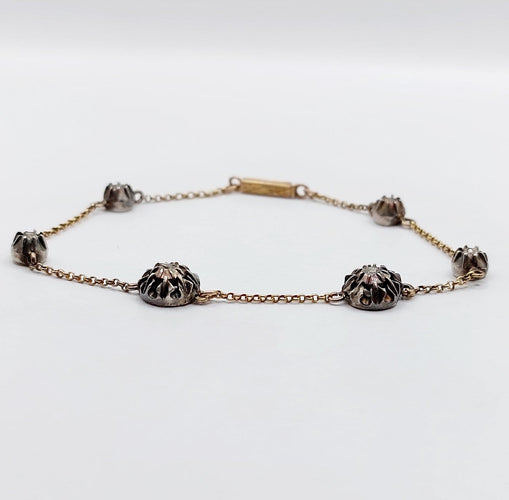 Bracelet victorien en or 18k, argent et diamants taille rose 58 Facettes A07480