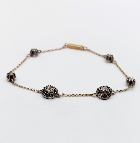 Bracelet victorien en or 18k, argent et diamants taille rose 58 Facettes A07480