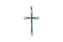 Pendentif croix en or blanc, émeraudes et diamants