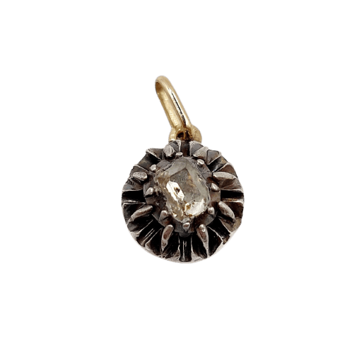 Pendentif victorien en or 18k, argent et diamant taille table