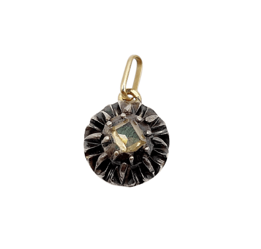 Pendentif victorien en or 18k, argent et diamant taille table