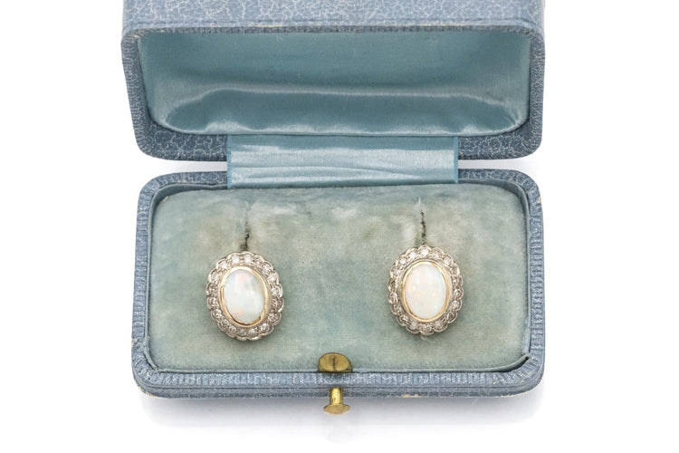 Boucles d'oreilles vintage en or jaune 18 carats, opales et diamants 58 Facettes 13450