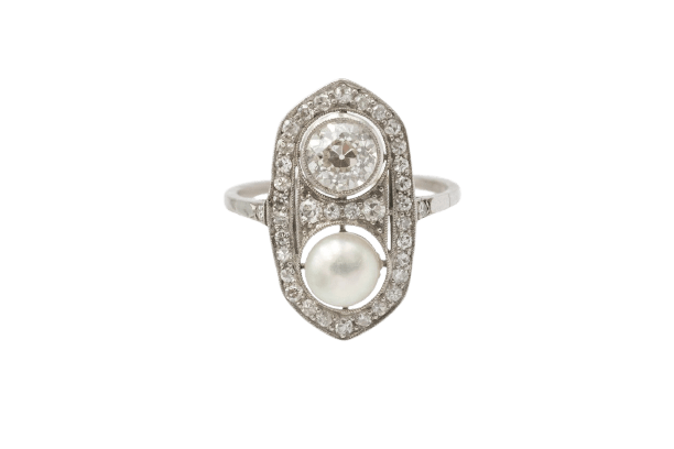 Bague 52 Art Déco - Bague en platine, diamant 1,00 ct et perle 58 Facettes 13416