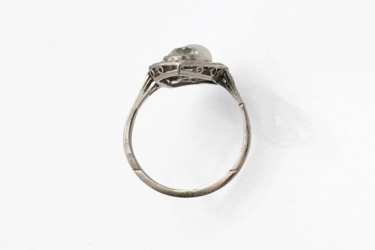 Bague 52 Art Déco - Bague en platine, diamant 1,00 ct et perle 58 Facettes 13416