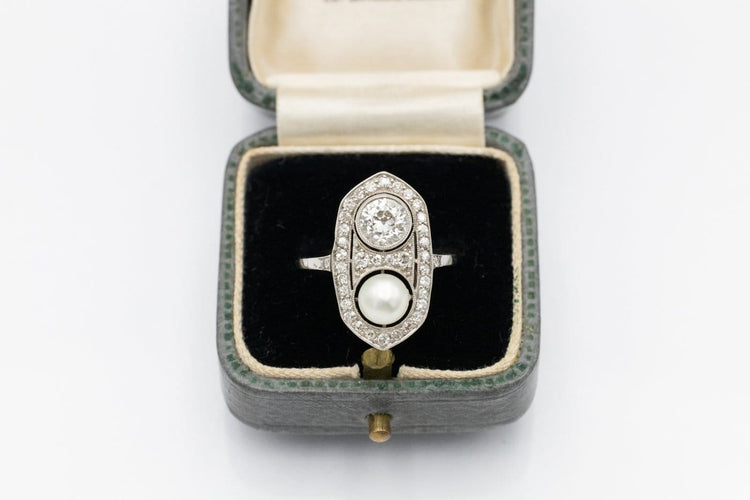 Bague 52 Art Déco - Bague en platine, diamant 1,00 ct et perle 58 Facettes 13416