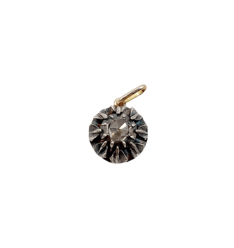 Pendentif victorien en or 18K, argent et diamant taille rose