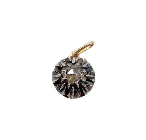 Pendentif victorien en or 18K, argent et diamant taille rose