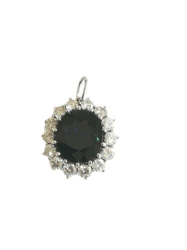 Pendentif marguerite en or blanc, saphir et diamants 58 Facettes 01375