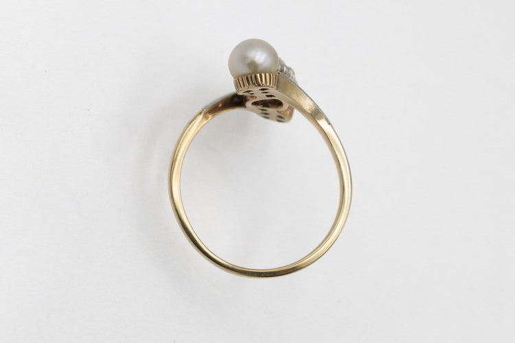 53 Bague ancienne en or jaune, platine, diamant et perles 58 Facettes 13413