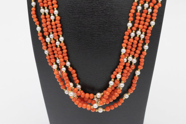 Collier ancien en corail, perles et or jaune 58 Facettes 13475