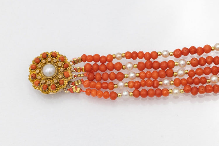 Collier ancien en corail, perles et or jaune 58 Facettes 13475