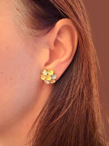 Ensemble boucles d'oreilles et pendentif-broche en or jaune, or blanc et diamants 58 Facettes PA1522