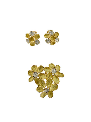 Ensemble boucles d'oreilles et pendentif-broche en or jaune, or blanc et diamants 58 Facettes PA1522