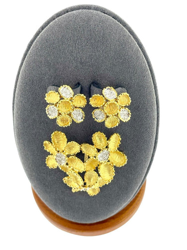 Ensemble boucles d'oreilles et pendentif-broche en or jaune, or blanc et diamants 58 Facettes PA1522