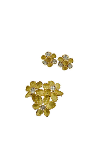 Ensemble boucles d'oreilles et pendentif-broche en or jaune, or blanc et diamants 58 Facettes PA1522