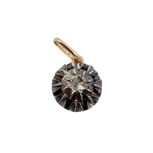 Pendentif victorien en or 18k, argent et diamant taille rose